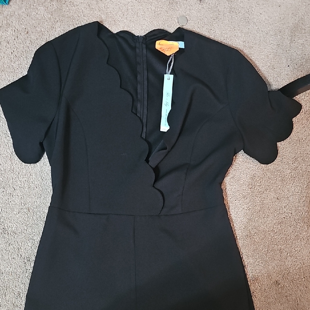 Elegant Black Scalloped Romper